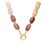 Colar de pedra banhado a ouro com quartzo, ágata, coral, jadeíte e amazonita