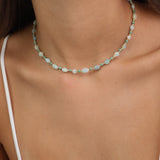 Colar choker, Banhado a Ouro, Zircónia de cultivo, Amazonita de cultivo