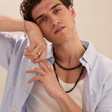 colar masculino em prata 925 com pérola preta