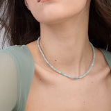 Colar choker banhado a ouro com água-marinha