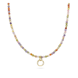 Colar de pedras banhado a ouro com zircónias coloridas e pendente círculo