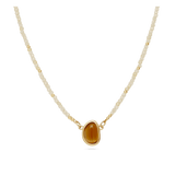 Colar de pedras banhado a ouro com zircónia e cristal castanho