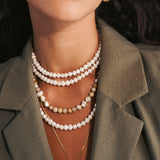 Colar de pedra, Banhado a Ouro, Coral de cultivo, Pérola cultivada