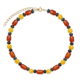 Colar de pedras banhado a Ouro com cornalina , jadeíte e quartzo