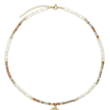 Colar choker banhado a ouro com madrepérola e cristal swarovski colorido