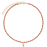 Colar choker banhado a ouro com zircónia e coral vermelho