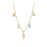 Fio com pendente, Banhado a Ouro, Zircónia de cultivo, Pérola cultivada, Vidro cristal