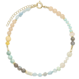 Colar de pedra, Banhado a Ouro, Aventurina de cultivo, Vidro cristal, Jadeíte de cultivo, Labradorite de cultivo, Rezin, calcita processada