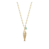 Fio com pendente peixe banhado a ouro com zircónia e cristal