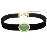 Colar choker vintage banhado a ouro com aventurina verde