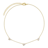 Choker banhado a ouro com três zircónias transparentes