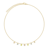 Colar com charms banhado a ouro com zircónias coloridas