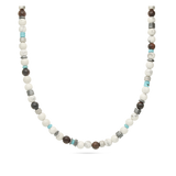 Colar masculino em aço inoxidável com ágata, turquesa, hematite e olho-de-tigre