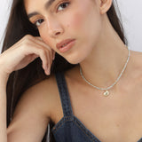 Choker concha banhado a ouro com contas de vidro cristal colorido