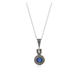 Fio com pendente em prata 925 com zircónia e marcassita azul