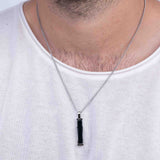 Colar masculino em aço inoxidável com zircónia e ónix