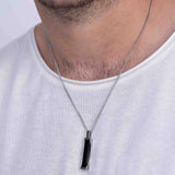 Colar masculino em aço inoxidável com zircónia e ónix