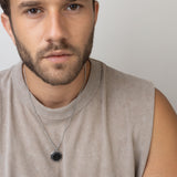 Colar masculino em aço inoxidável com ágata