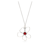 Fio com pendente flor em prata 925 com swarovski vermelho