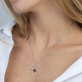Fio com pendente flor em prata 925 com swarovski vermelho
