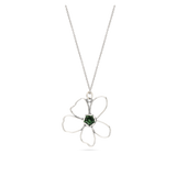 Fio com pendente flor em prata 925 com cristal verde
