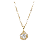 Fio com pendente banhado a ouro com zircónia e flor