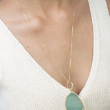 Fio com pendente, Banhado a Ouro, Amazonita de cultivo