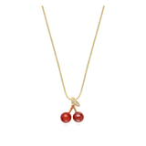 Fio com pendente cereja banhado a ouro com zircónias e cristal
