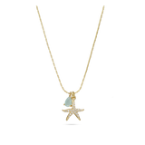 Fio com pendente estrela-do-mar banhado a ouro com zircónia e cristal turquesa