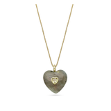 Colar com pendente coração banhado a ouro com labradorite e zircónia transparente