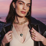 Colar com pendente coração banhado a ouro com labradorite e zircónia transparente