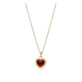 Colar com pendente coração banhado a ouro com cristal vermelho