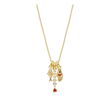 Colar de amuletos banhado a ouro com zircónia e granada