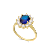Anel delicado banhado a ouro com zircónia azul