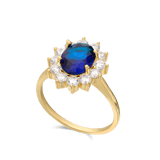 Anel banhado a ouro com zircónia azul