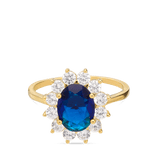 Anel banhado a ouro com zircónia azul