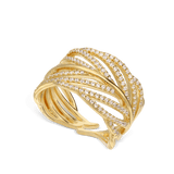 Anel folha banhado a ouro com zircónia