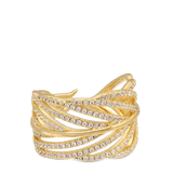 Anel folha banhado a ouro com zircónia