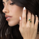Anel grande banhado a ouro com quartzo turquesa verde