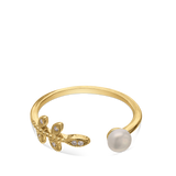 Anel delicado banhado a ouro com zircónia e pérola