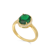 Anel banhado a ouro com zircónia verde