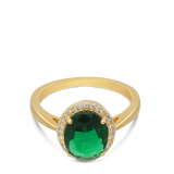 Anel banhado a ouro com zircónia verde