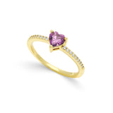Anel coração banhado a ouro com zircónia violeta