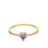 Anel coração banhado a ouro com zircónia violeta