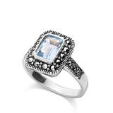 Anel em prata 925 com zircónia azul e marcassita