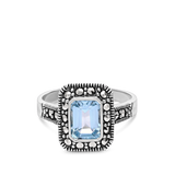 Anel em prata 925 com zircónia azul e marcassita