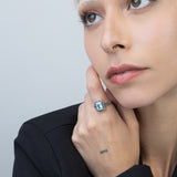 Anel em prata 925 com zircónia azul e marcassita