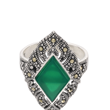 Anel em prata 925 com ágata verde e marcassita