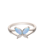Anel delicado borboleta em prata 925 com zircónia e opala azul