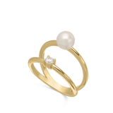 Anel Delicado, Banhado a Ouro, Zircónia de cultivo, Pérola cultivada